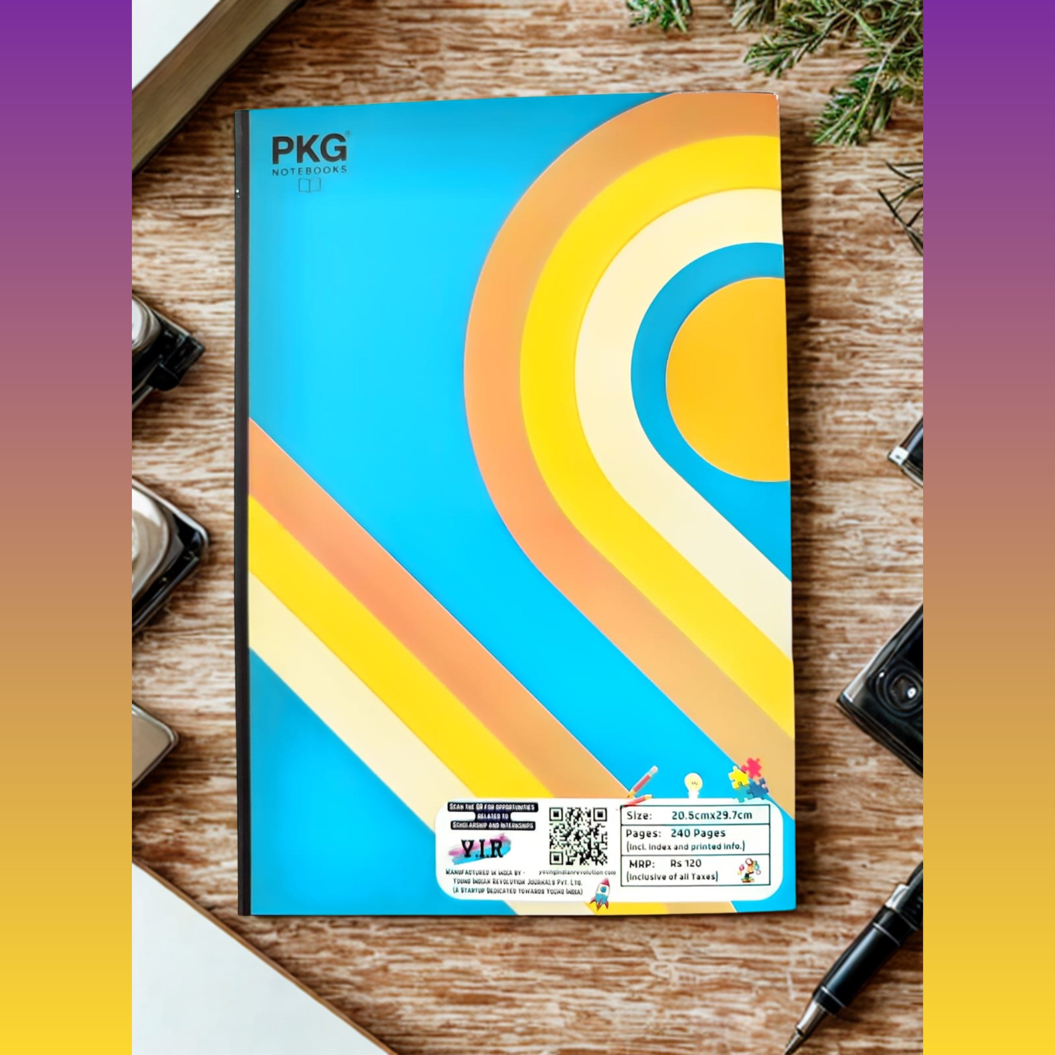 Young indian PKG Notebooks Registers Designer Collection, 20.5 cm x 29.7 cm, 240 Pages, Geometric Wave Pattern (Pack of 6)