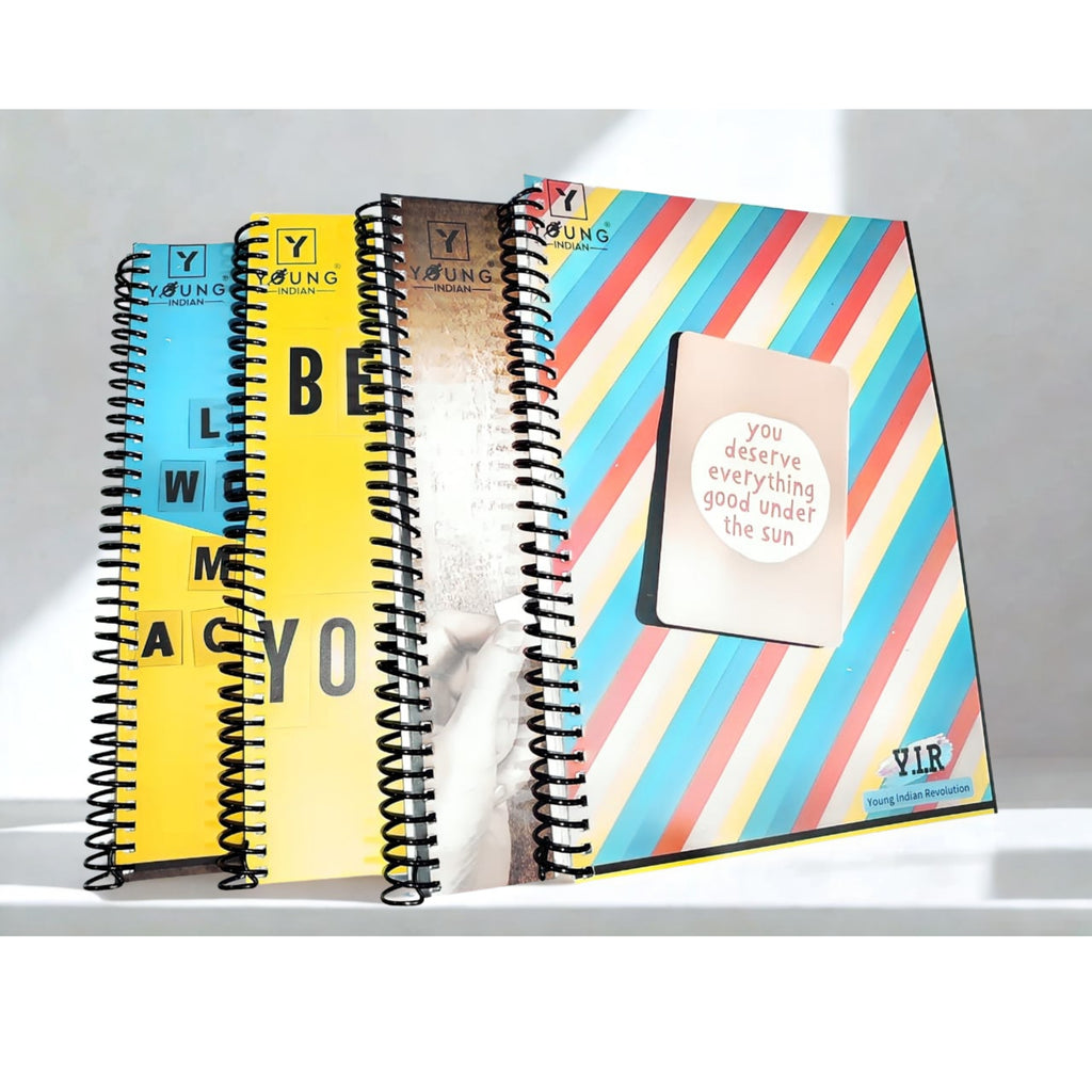 Y.I.R A4 Spiral Notebook – 300 Pages, Ruled – Made in India – Durable Wiro Binding (Pack of 4)