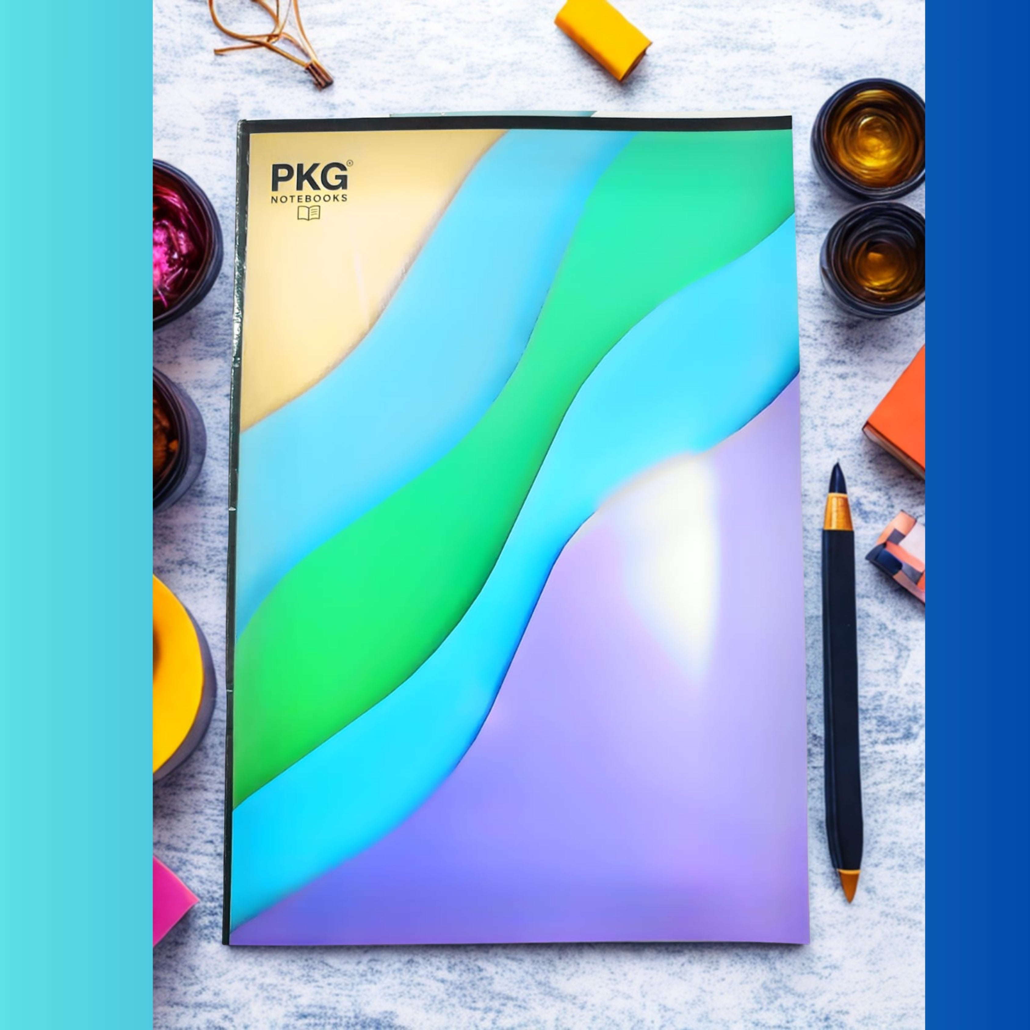 Young indian PKG Notebooks Registers Designer Collection, 20.5 cm x 29.7 cm, 240 Pages, Geometric Wave Pattern (Pack of 6)