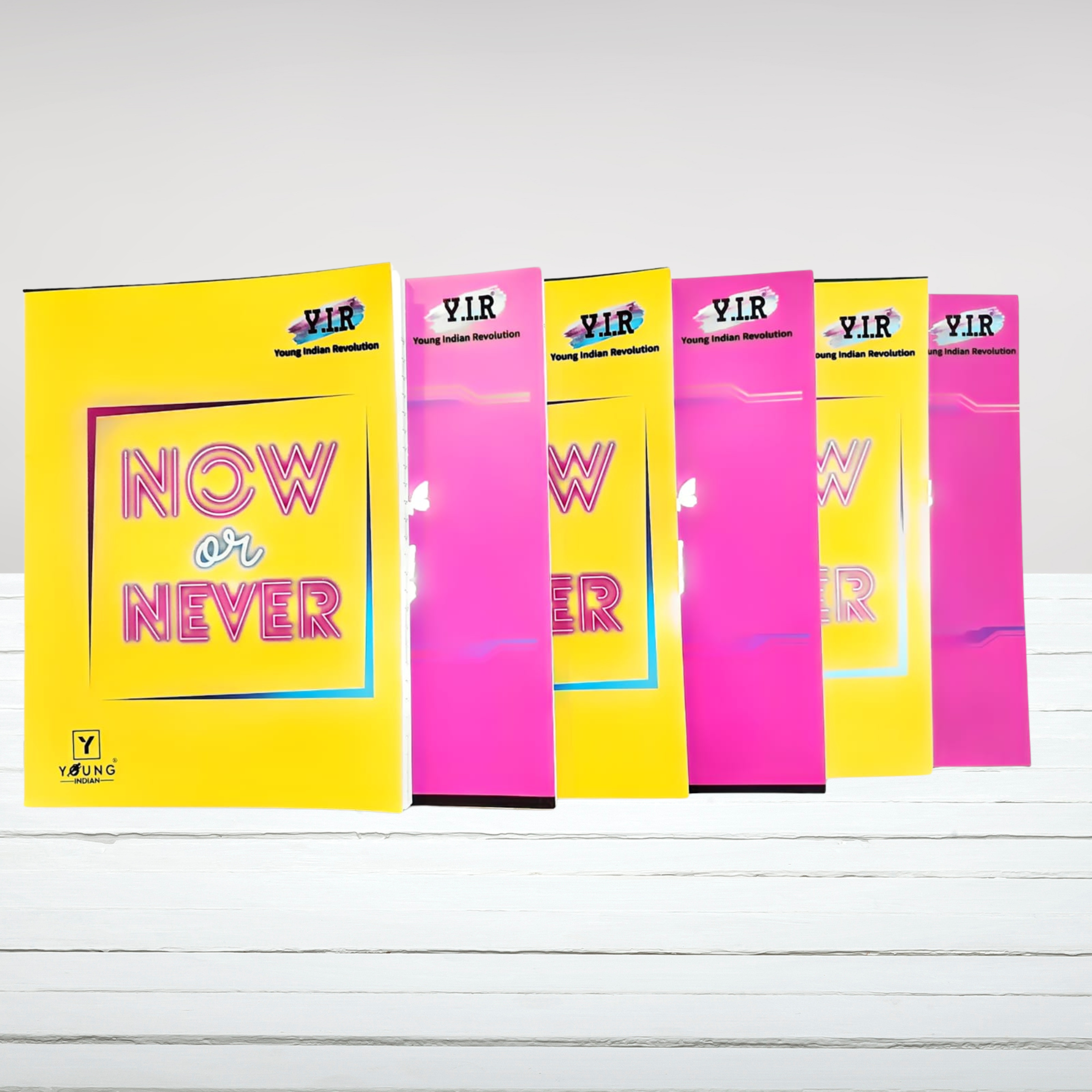 YIR Vibrant Neon Motivational Notebook Pack – Set of 4 (A4, 176 Pages, Large, Assorted Designs)