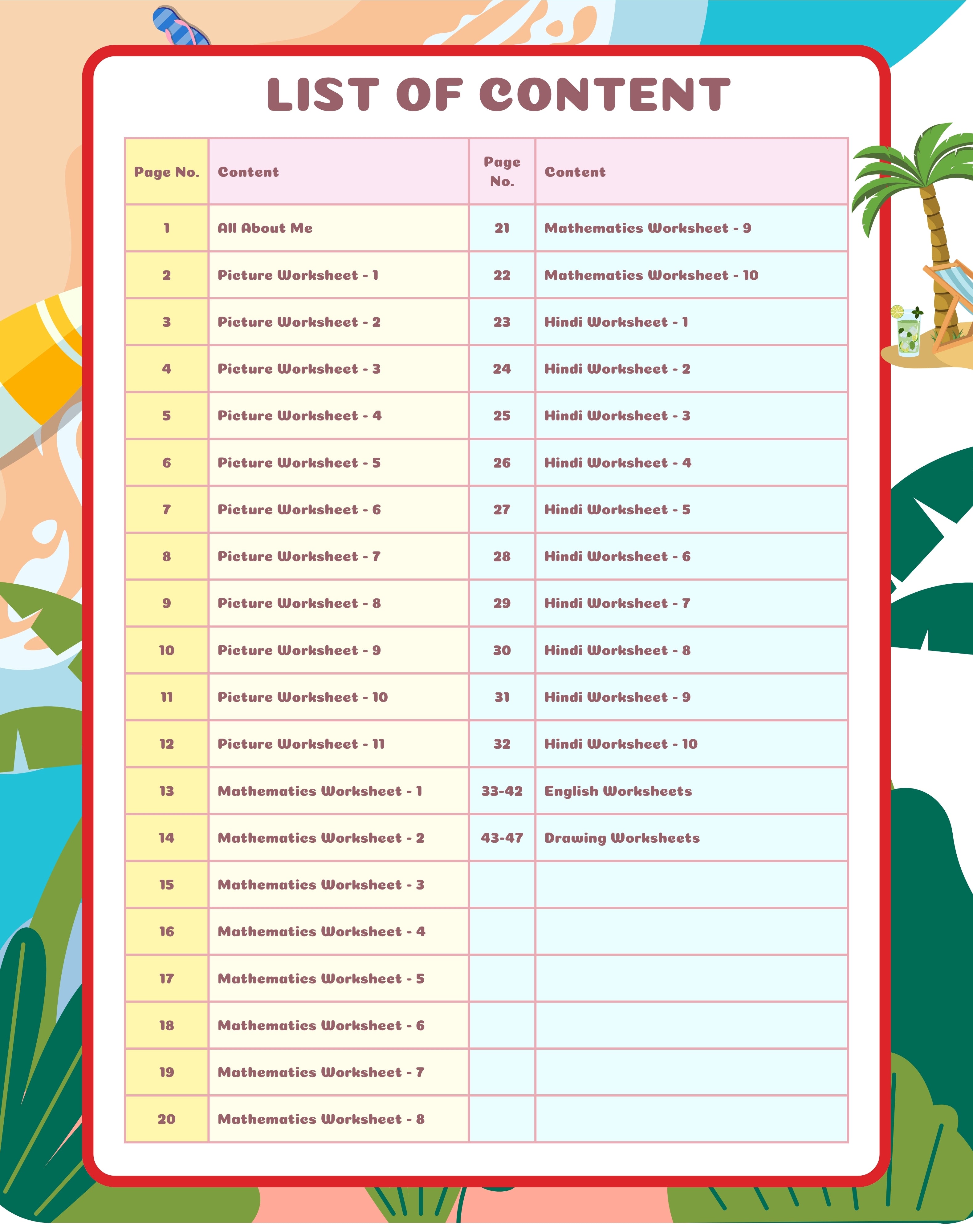 Summer Homework – Making Learning Fun With Tables (UKG)