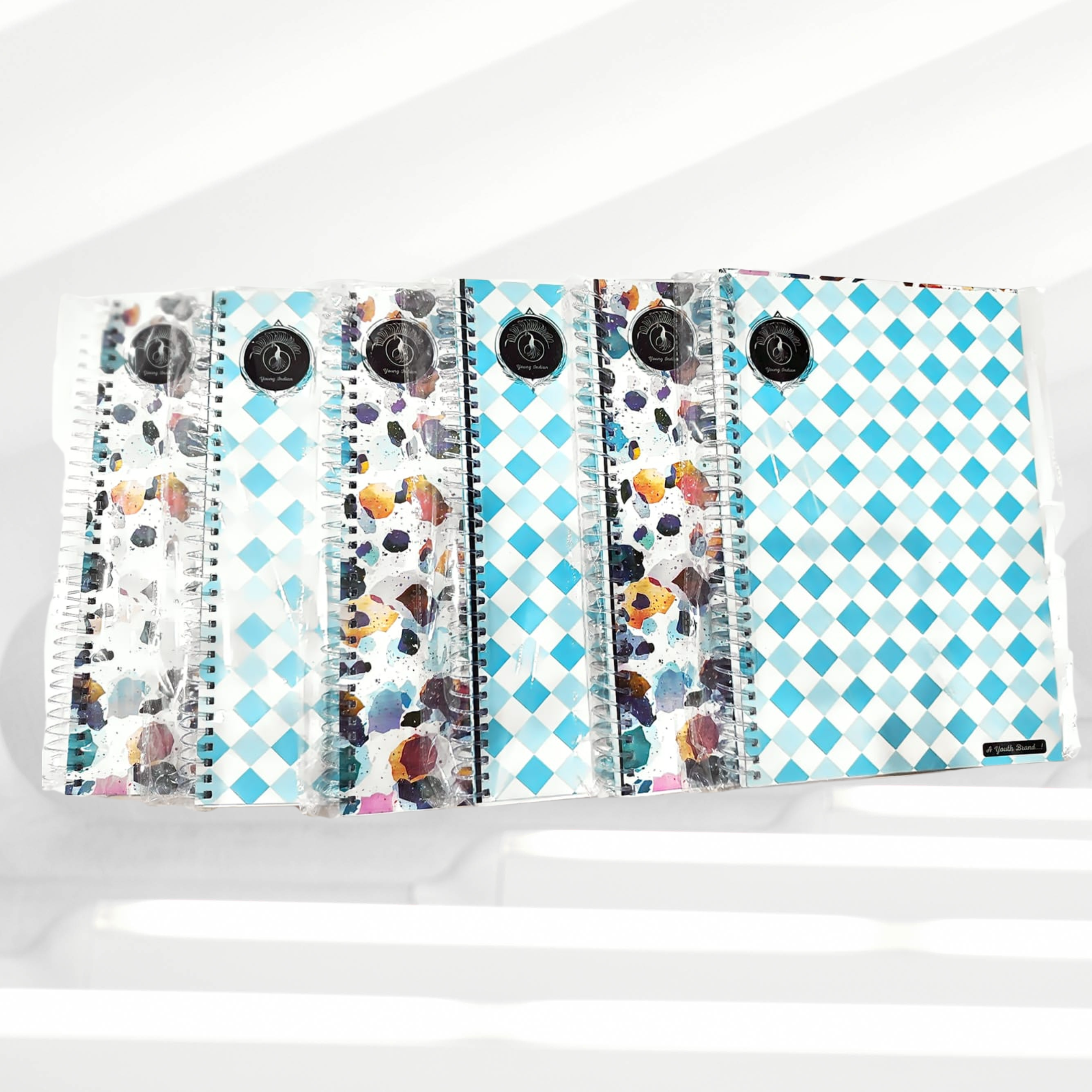 YIR Geometric & Terrazzo Spiral Notebook Pack – Set of 6 | A4 | 200 Pages | Mixed Modern Designs